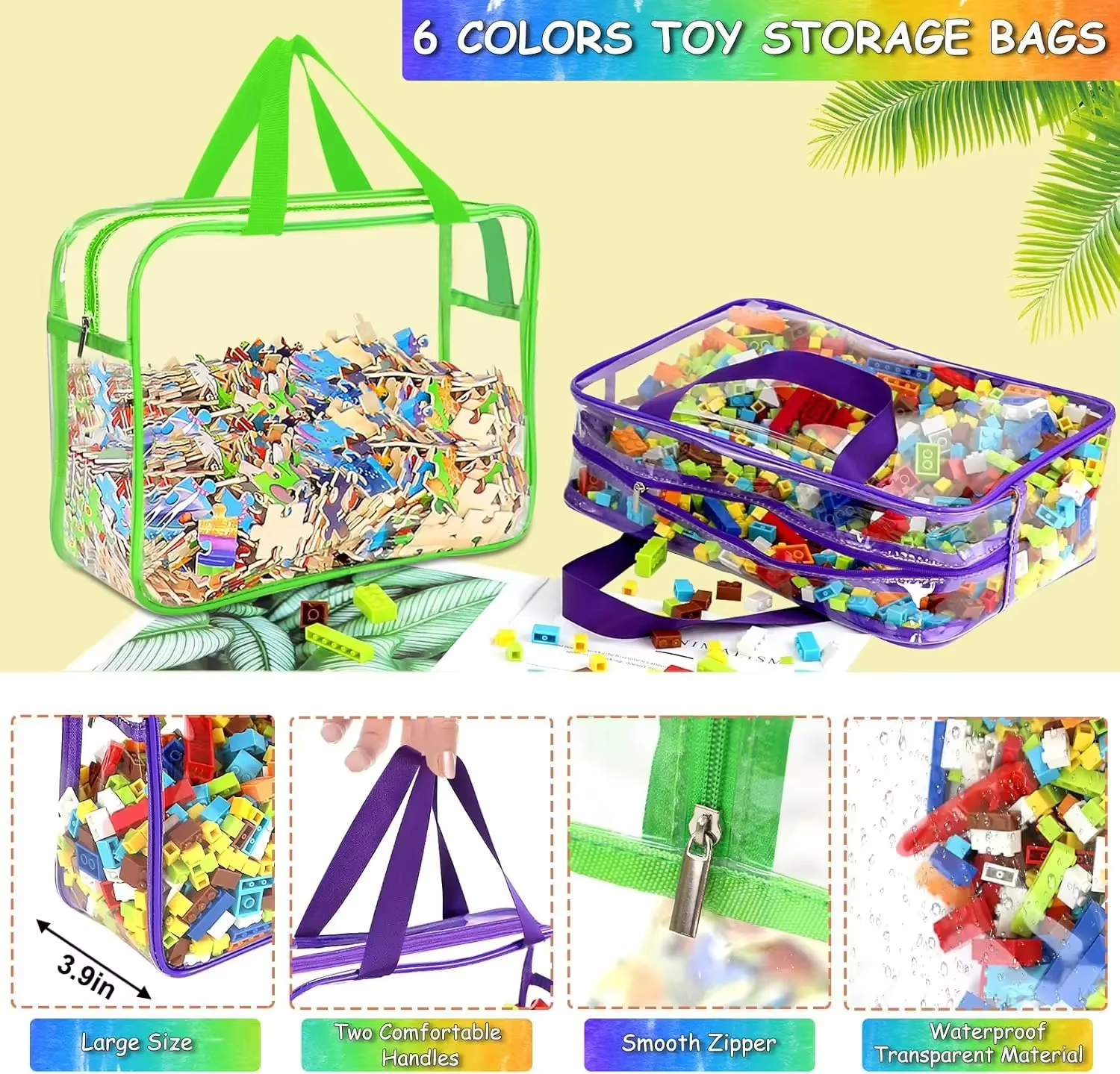 MECO Clear PVC Storage Tote Bag Waterproof Transparent Toy Organizer Bag with Handles Hot Sale