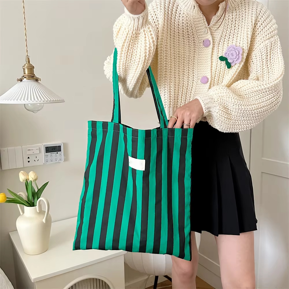 MECO Striped Canvas Tote Bag Reusable Cotton Shoulder Bag Eco-Friendly Shopping Bag Hot Sale