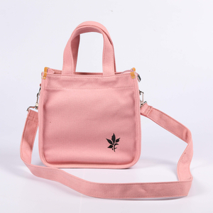MECO Pink Canvas Crossbody Tote Bag with Custom Leaf Print