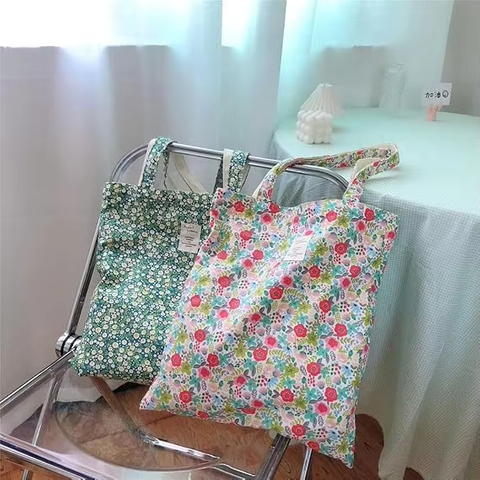 MECO Floral Print 100% Cotton Canvas Tote Bag Reusable Eco-Friendly Shopping Bag