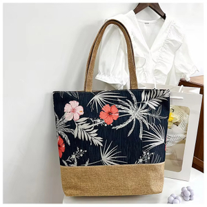 MECO Reusable Tropical Print Cotton Canvas Tote Bag Eco-Friendly Beach Bag Hot Sale