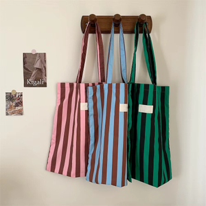 MECO Striped Canvas Tote Bag Reusable Cotton Shoulder Bag Eco-Friendly Shopping Bag Hot Sale
