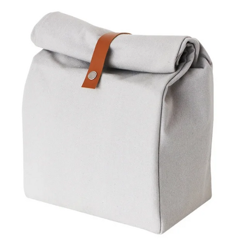 MECO Reusable Canvas Lunch Bag with Leather Strap Eco-Friendly Roll-Top Lunch Tote Hot Sale