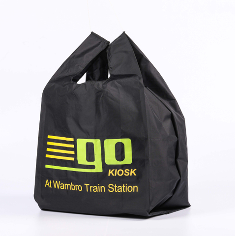 MECO Black Foldable Polyester Shopping Tote Bag with Custom Logo Print