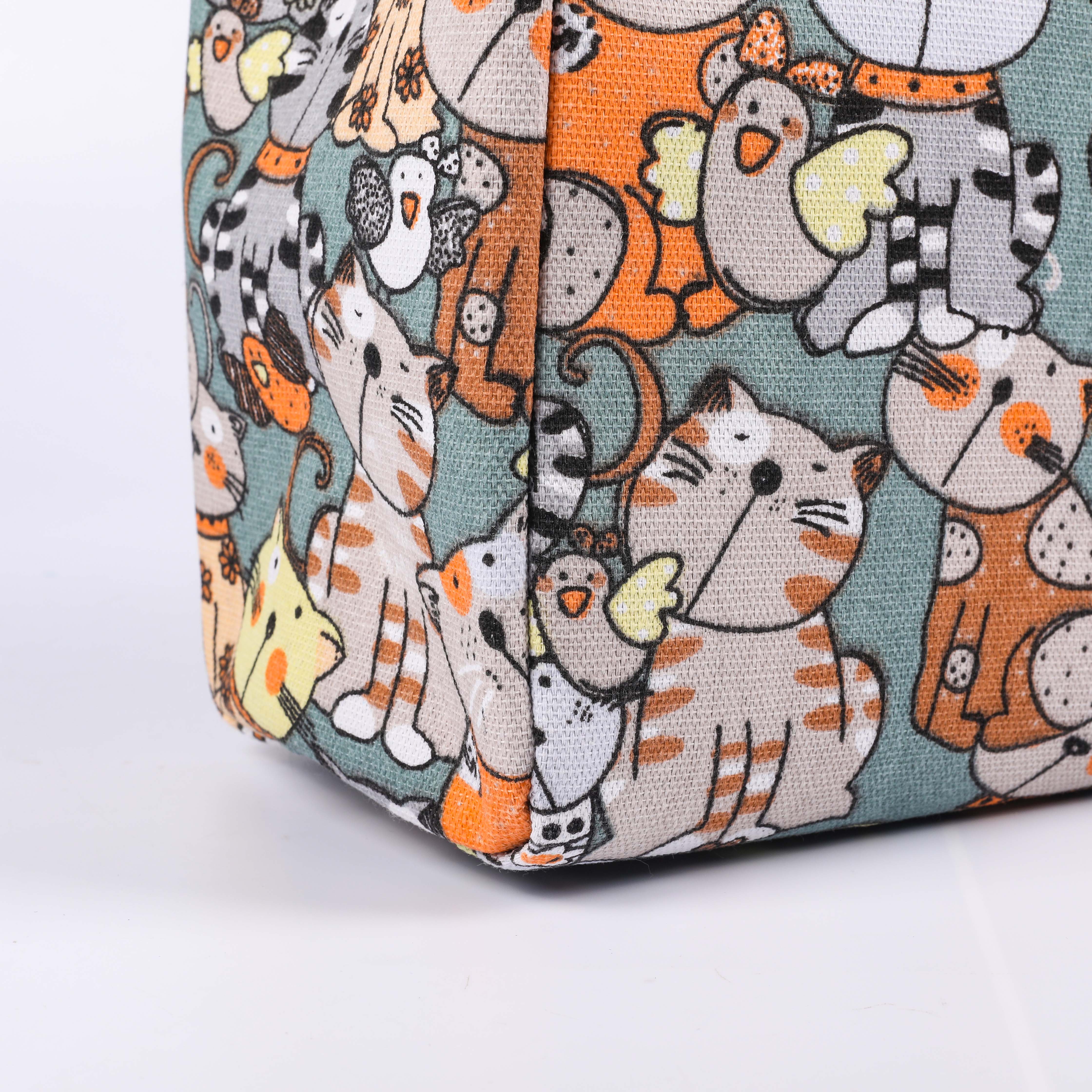 MECO Cartoon Cat Printed Canvas Insulated Lunch Tote Bag with Pearl Cotton Liner