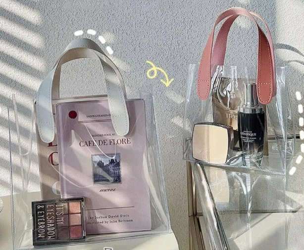MECO Clear PVC Tote Bag with Leather Handles Gift Packaging Bag Hot Sale