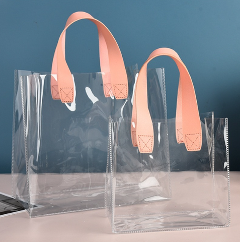 MECO Clear PVC Tote Bag with Leather Handles Gift Packaging Bag Hot Sale