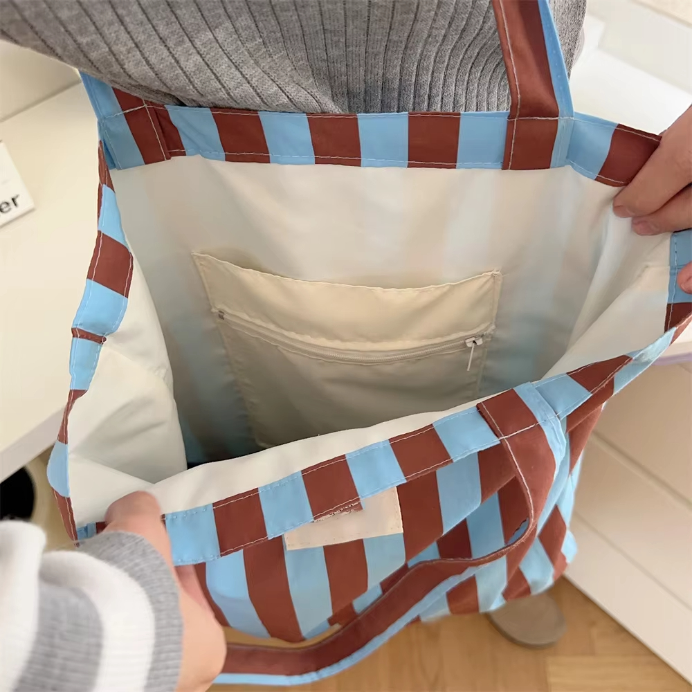 MECO Striped Canvas Tote Bag Reusable Cotton Shoulder Bag Eco-Friendly Shopping Bag Hot Sale