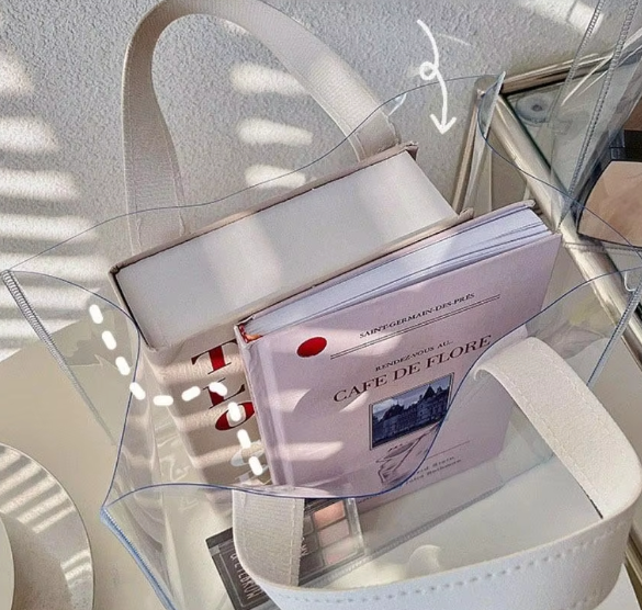 MECO Clear PVC Tote Bag with Leather Handles Gift Packaging Bag Hot Sale