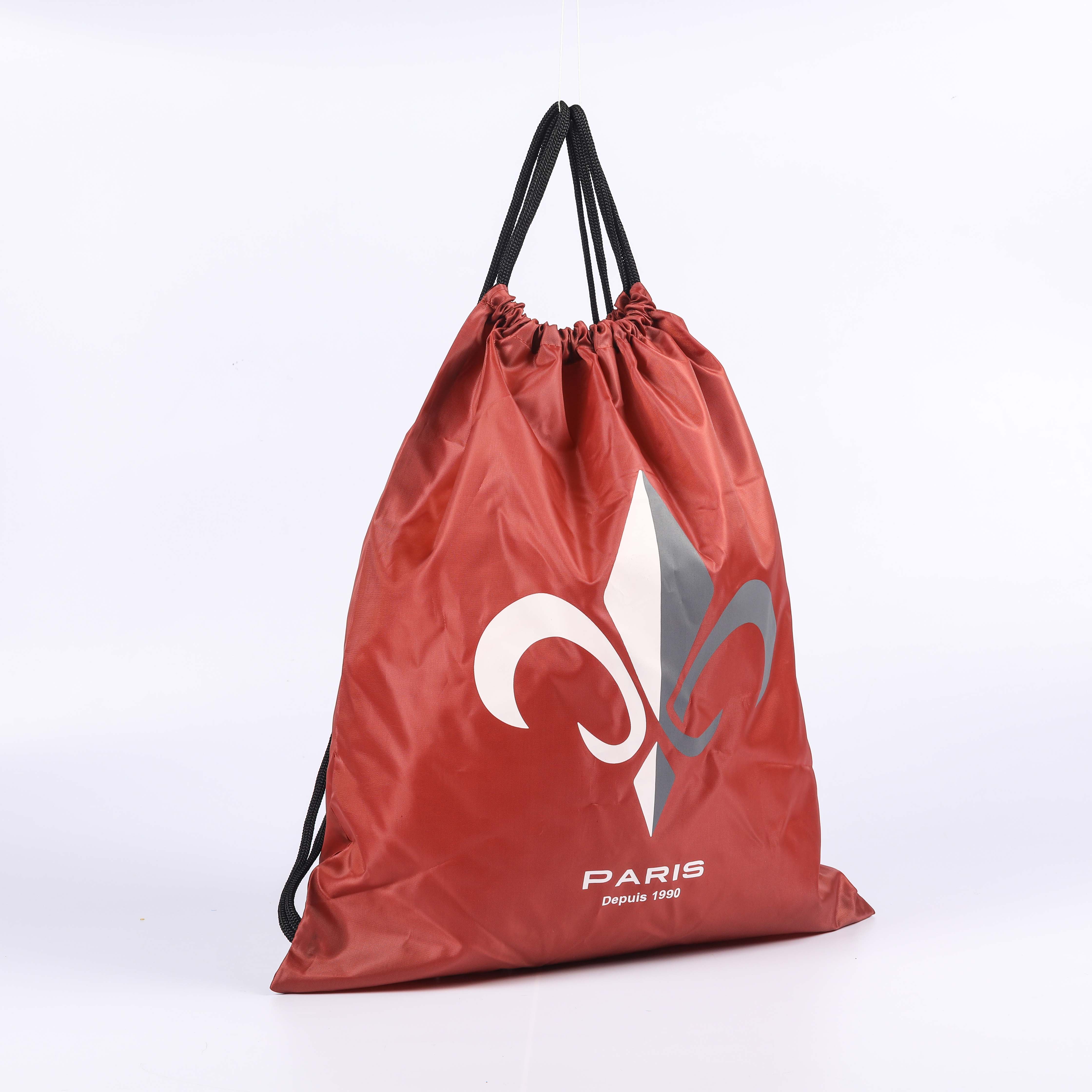 MECO Red Polyester Drawstring Bag with Paris Logo Print
