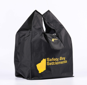 MECO Black Foldable Polyester Shopping Tote Bag with Custom Logo Print